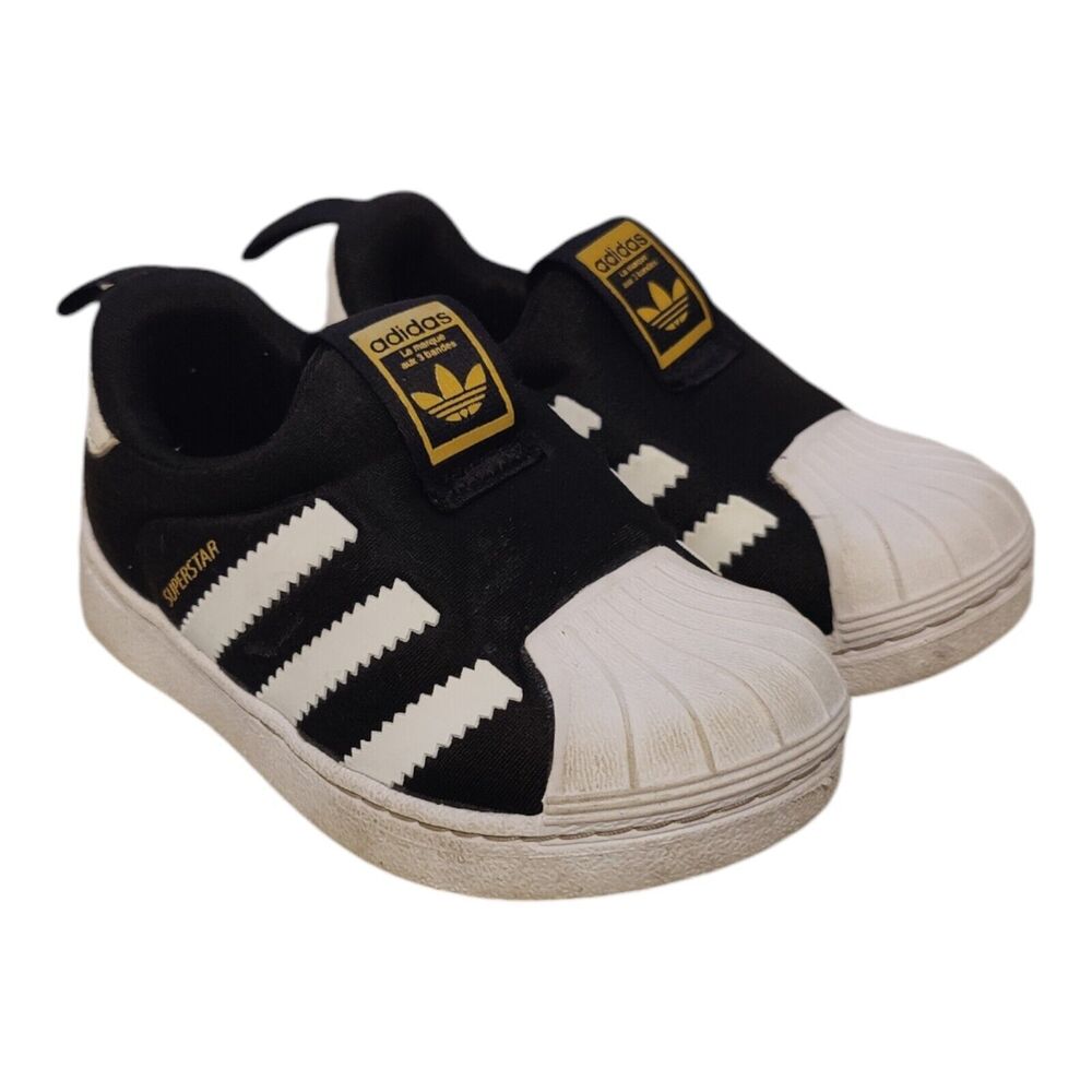 Adidas Superstar 360 Black White Gold Metallic Toddler Athletic Sneaker Size 5